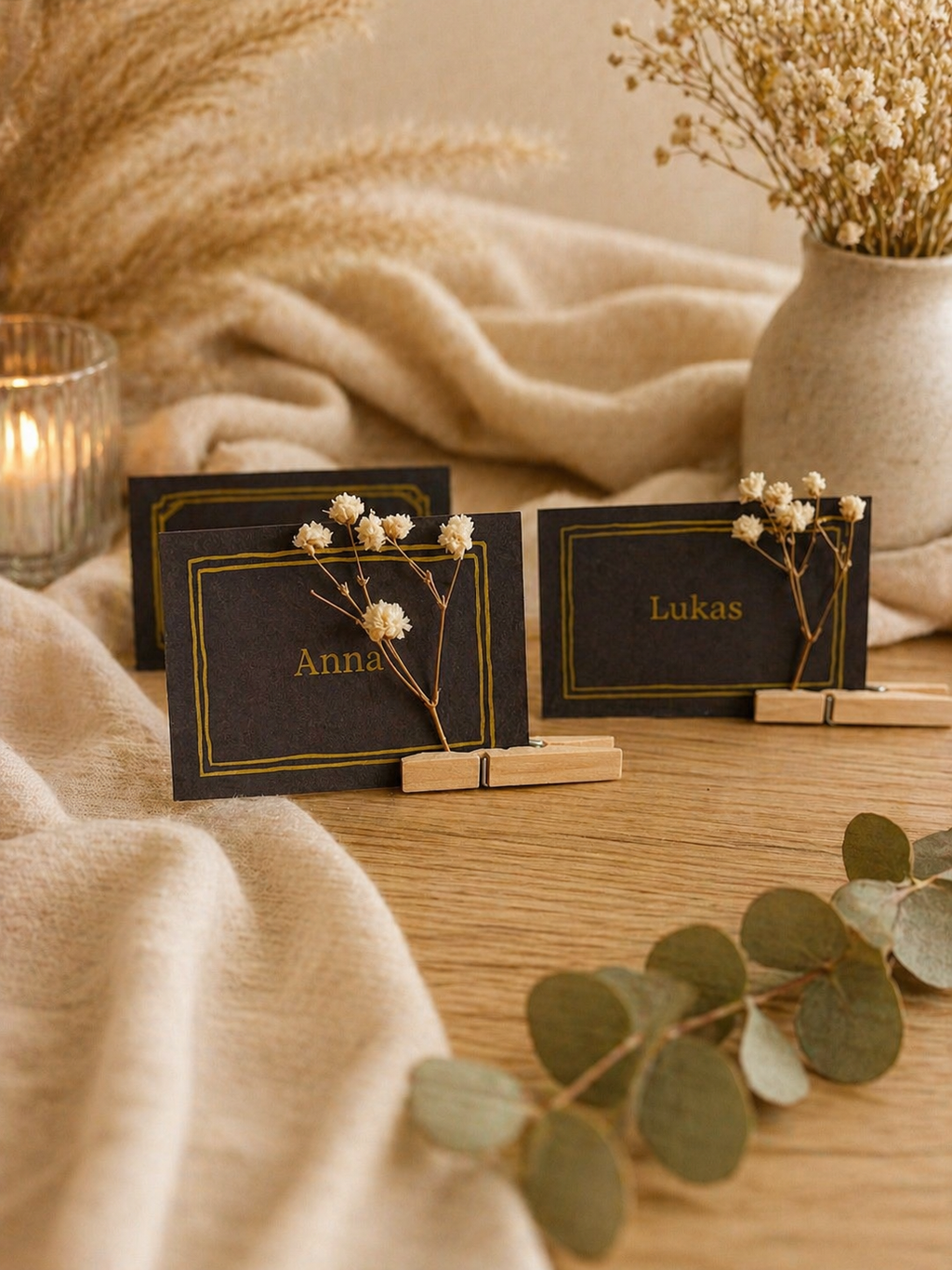 Personalisierte Tischkarten mit Trockenblumen | Elegante Namenskarten Hochzeit | Boho & Vintage Deko