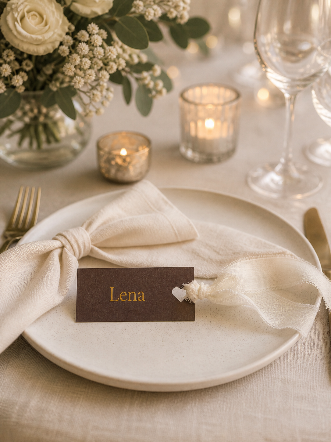 Personalisierte Platzkarten mit Namen – Hochzeit, Taufe & Events (mit Band)