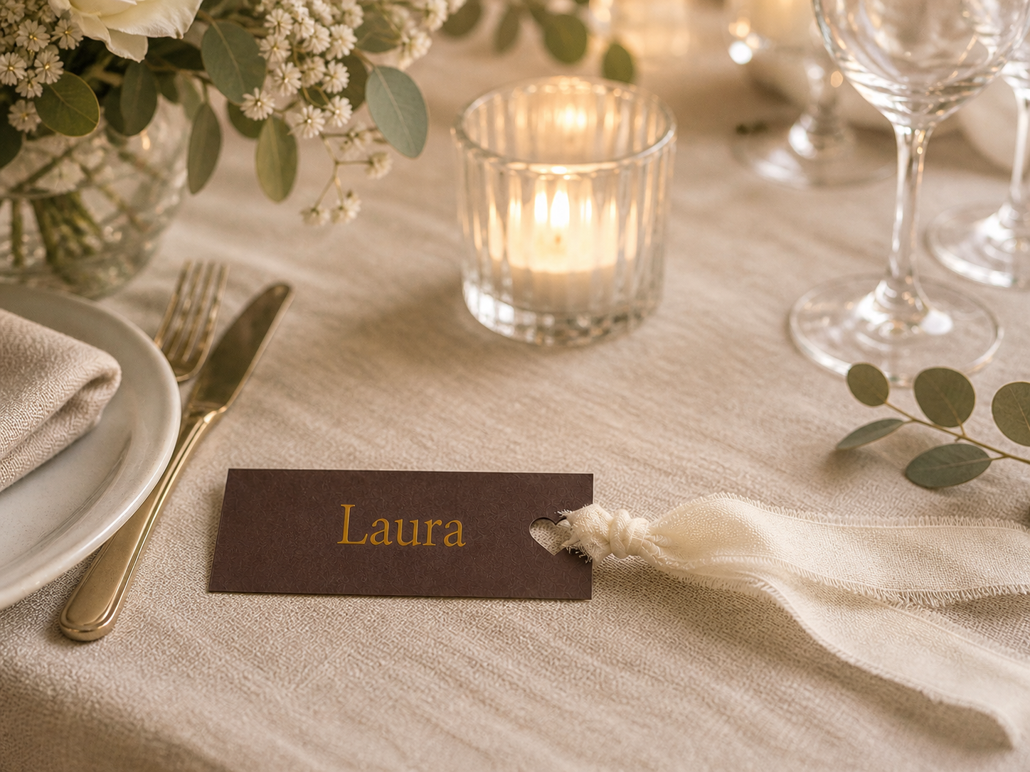 Personalisierte Platzkarten mit Namen – Hochzeit, Taufe & Events (mit Band)