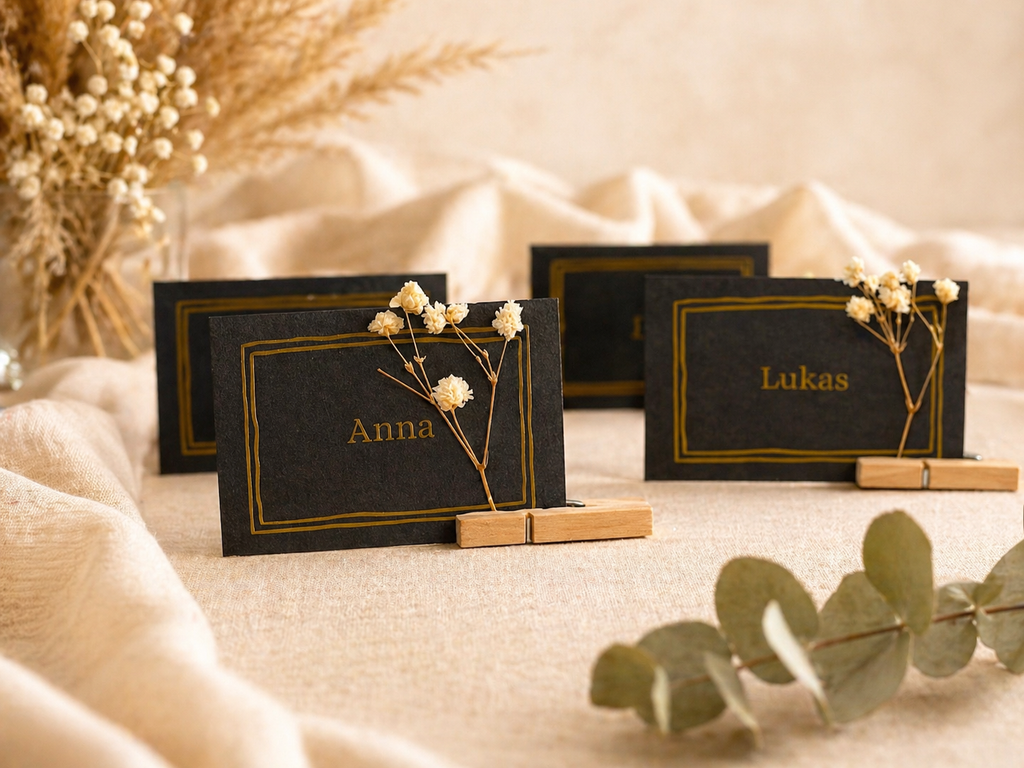 Personalisierte Tischkarten mit Trockenblumen | Elegante Namenskarten Hochzeit | Boho & Vintage Deko