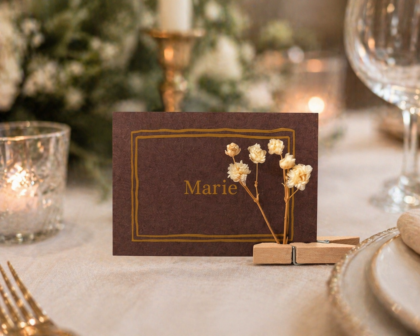 Personalisierte Tischkarten mit Trockenblumen | Elegante Namenskarten Hochzeit | Boho & Vintage Deko