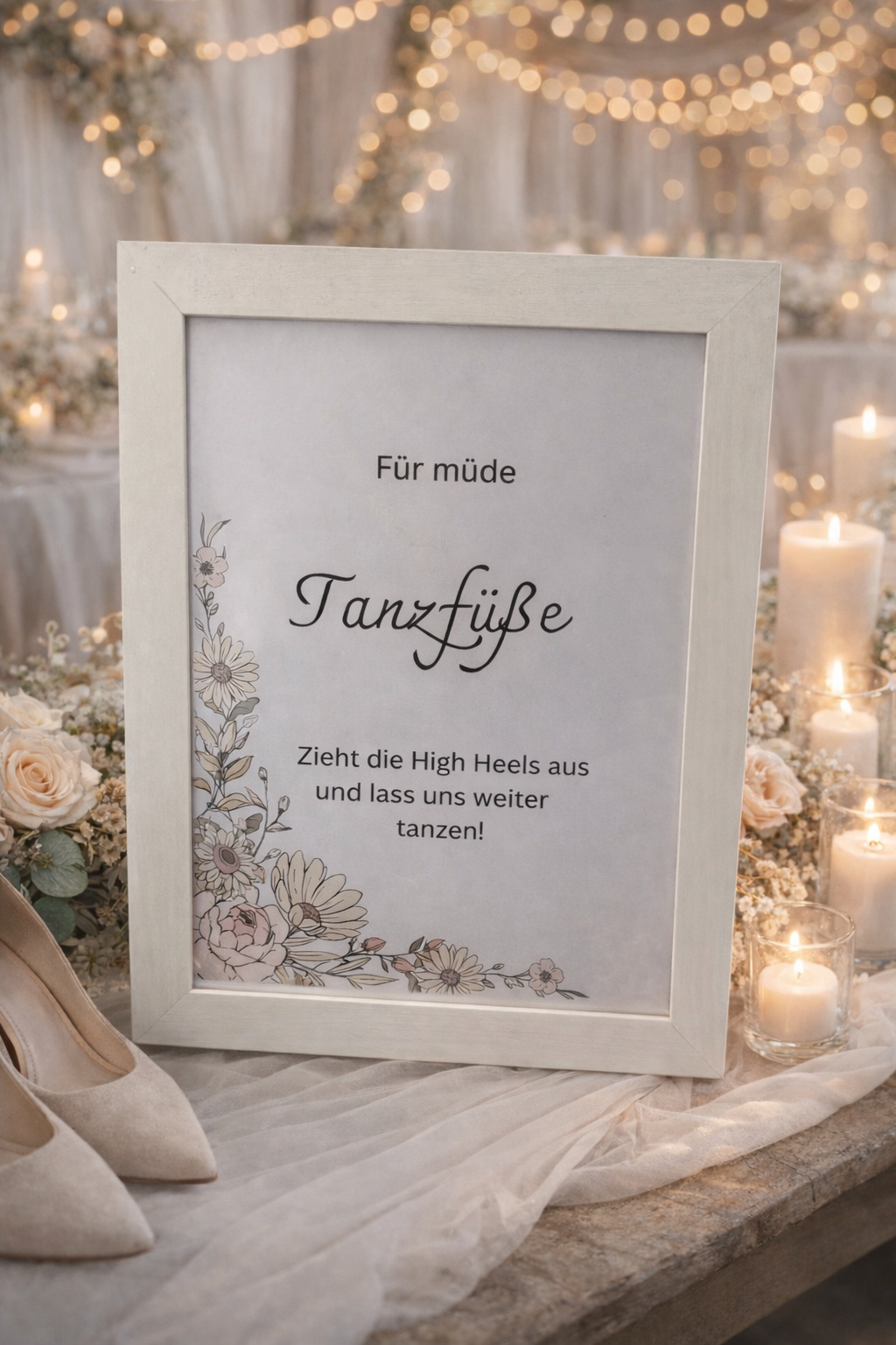 Hochzeitsschild „Für müde Tanzfüße“ – Schuhwechsel-Schild für die Feier