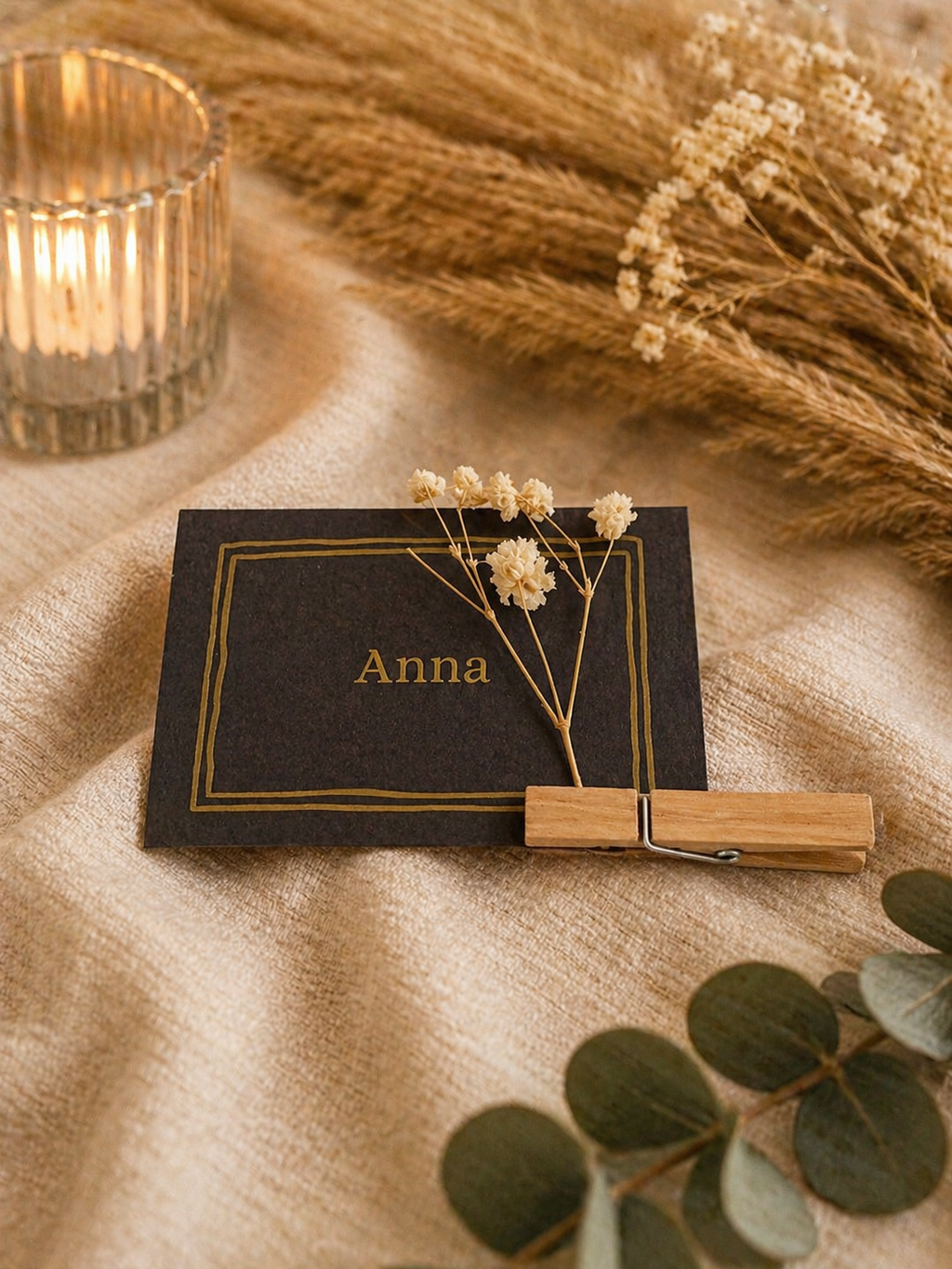 Personalisierte Tischkarten mit Trockenblumen | Elegante Namenskarten Hochzeit | Boho & Vintage Deko
