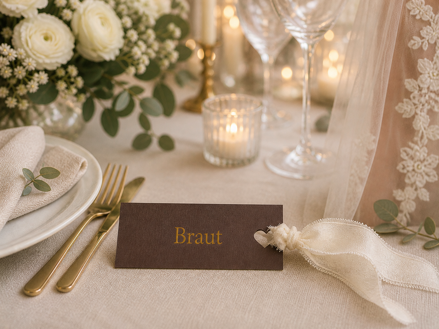 Personalisierte Platzkarten mit Namen – Hochzeit, Taufe & Events (mit Band)