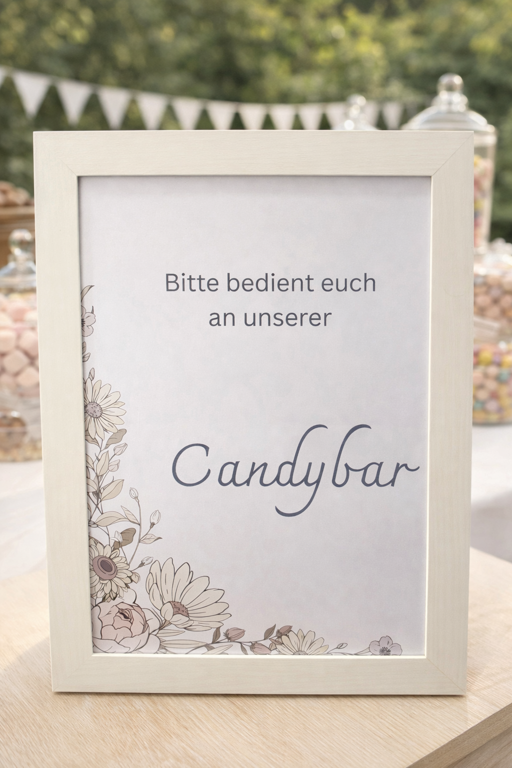 Candybar Schild Hochzeit – personalisierbares Hochzeitsdeko Schild im Bilderrahmen