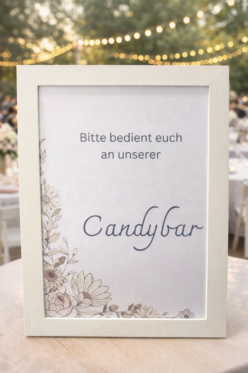 Candybar Schild Hochzeit – personalisierbares Hochzeitsdeko Schild im Bilderrahmen