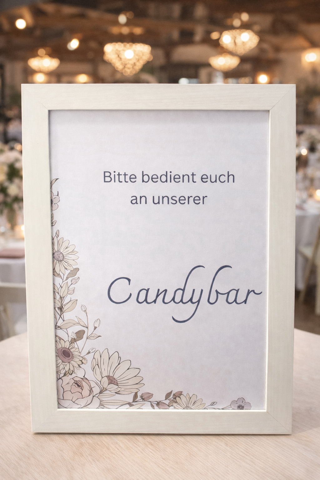 Candybar Schild Hochzeit – personalisierbares Hochzeitsdeko Schild im Bilderrahmen